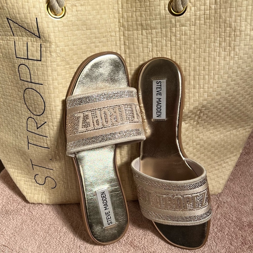 Steve Madden Gold Metallic Slide Sandals Size 7 Medium